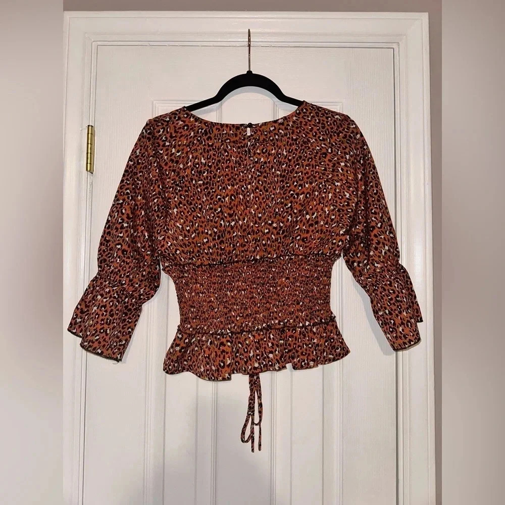L.N.V. 70's Retro Boho Blouse Tunic Top Lace Up Bodice Long Sleeve Size M - Picture 2 of 5